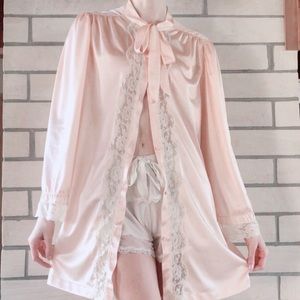 vintage antique pink lace satin robe bed jacket